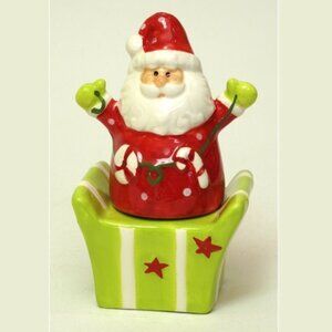 Ceramic Santa on a Gift Box Salt & Pepper Set 4 1/2" tall 99572